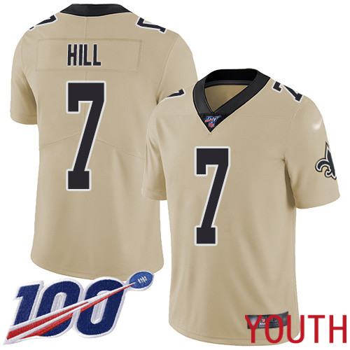 New Orleans Saints Limited Gold Youth Taysom Hill Jersey NFL Football #7 100th Season Inverted Legend Jersey->youth nfl jersey->Youth Jersey